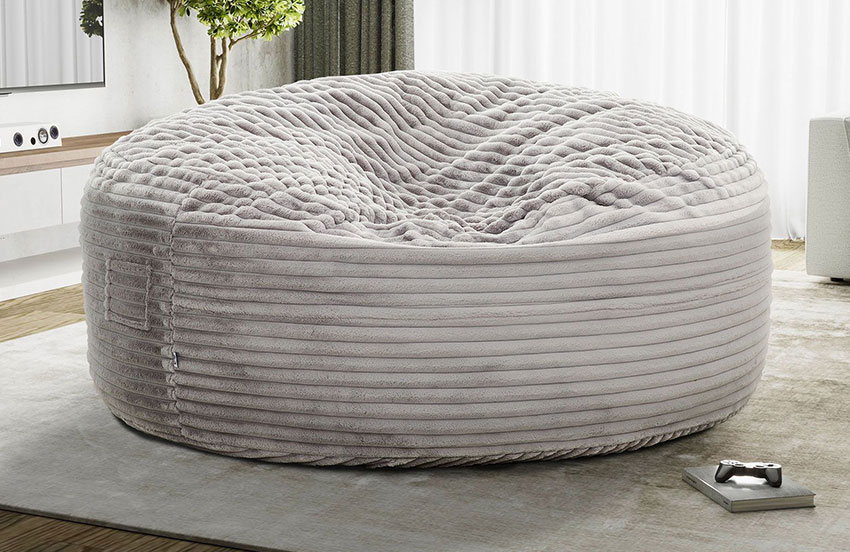 Oversized gray corduroy bean bag chair