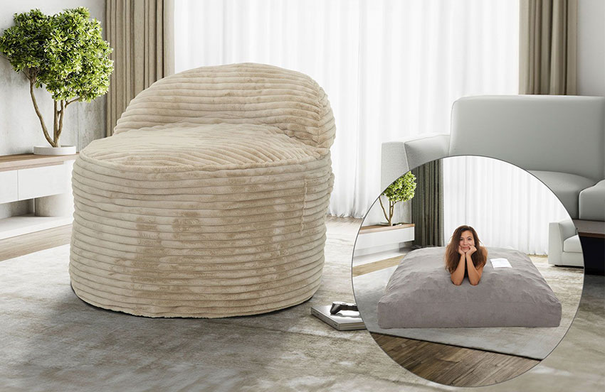 Bean bag chair that folds out into floor mat